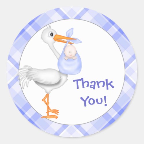 Stork  Baby Boy Thank You Classic Round Sticker