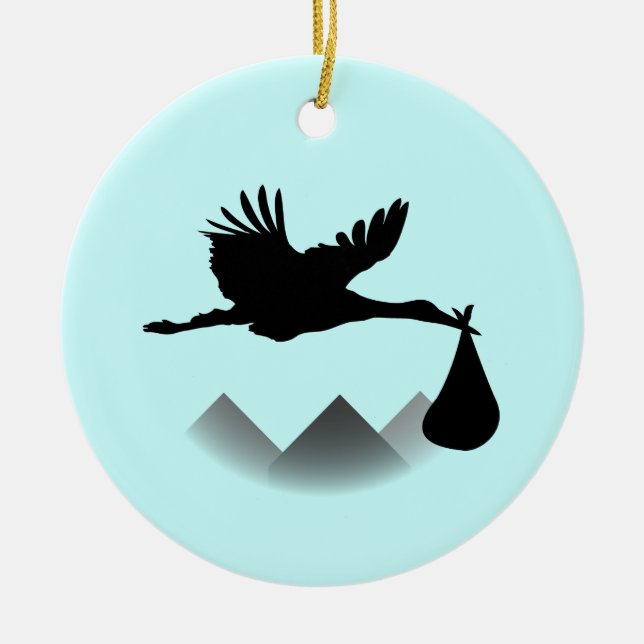 Stork & Baby Ceramic Ornament (Front)