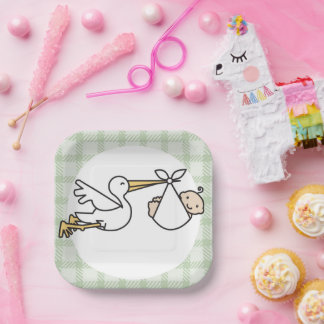 Stork Baby Delivery Paper Plates