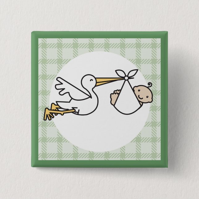 Stork Baby Delivery Pinback Button (Front)