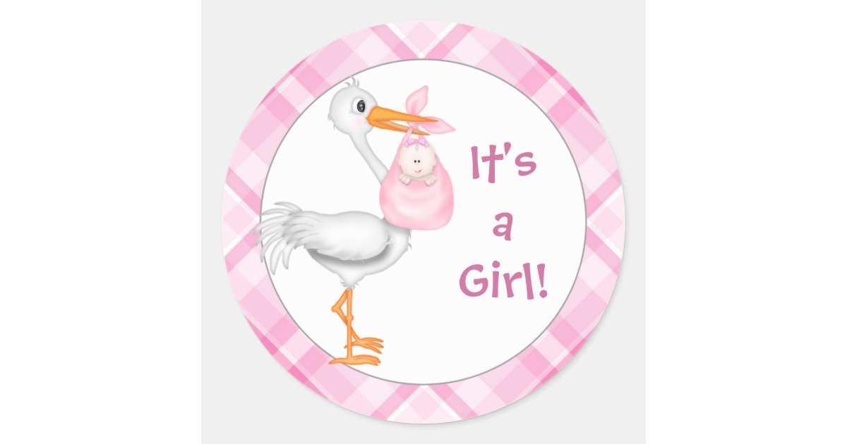 Stork baby girl name new baby pink ribbon