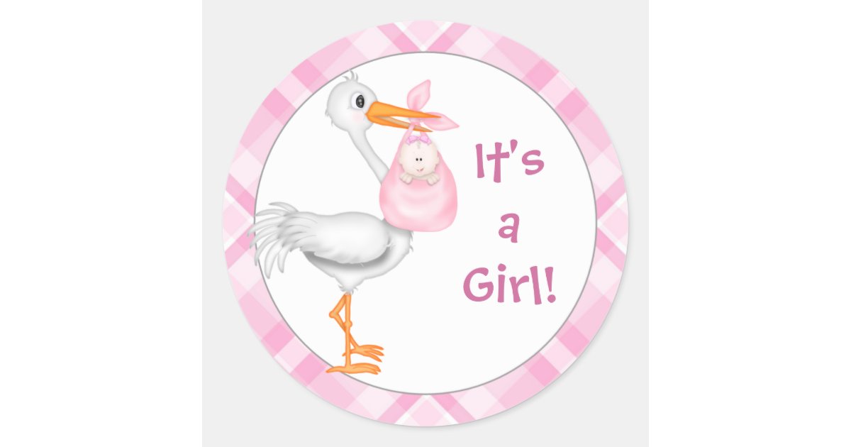 stork baby girl baby announcement classic round sticker small christmas buttons
