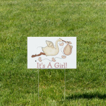 Stork Baby Girl Birth Yard Sign
