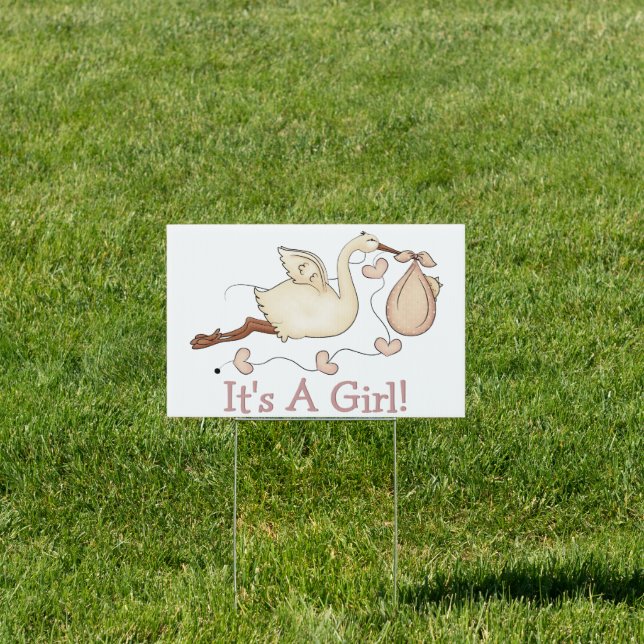 Stork Baby Girl Birth Yard Sign (Insitu)