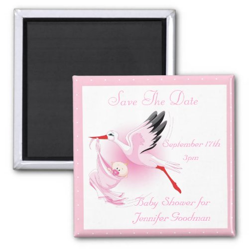 Stork  Baby Girl Pink Save the Date Baby Shower Magnet