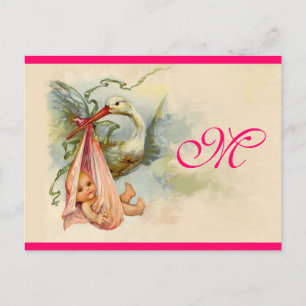STORK BABY GIRL SHOWER 2 INVITATION POSTCARD