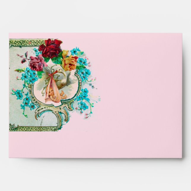 STORK BABY GIRL SHOWER 2 MONOGRAM ENVELOPE (Front)