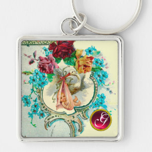 STORK BABY GIRL SHOWER GEM MONOGRAM KEYCHAIN