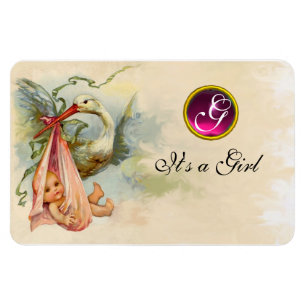 STORK BABY GIRL SHOWER MONOGRAM MAGNET