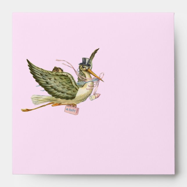 STORK BABY GIRL SHOWER , Pink Envelope (Front)