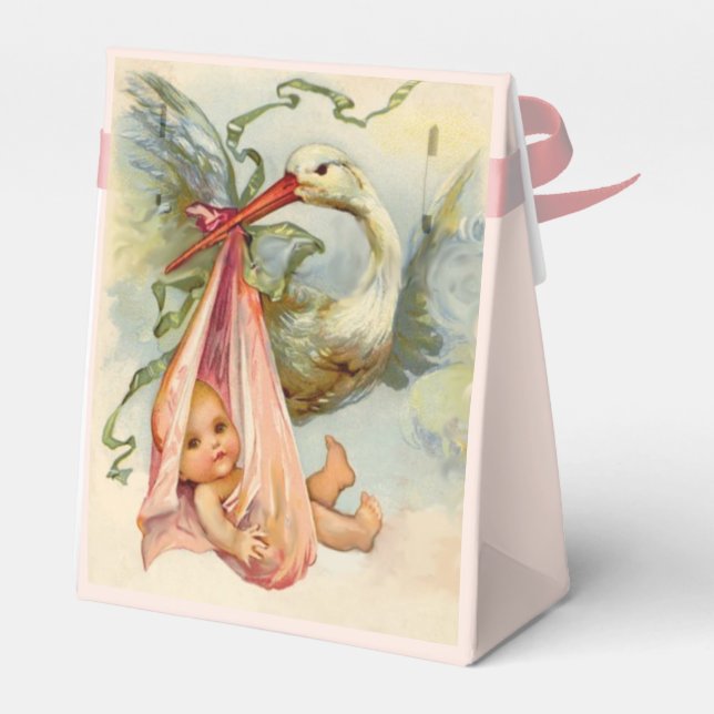 STORK BABY GIRL SHOWER PINK GEM STONE MONOGRAM FAVOR BOXES (Back Side)