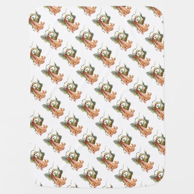 STORK BABY GIRL SHOWER Pink White Stroller Blanket (Front)