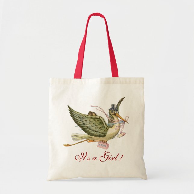 STORK BABY GIRL SHOWER Pink White Tote Bag (Front)