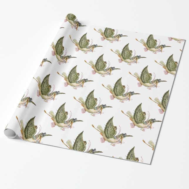 STORK BABY GIRL SHOWER ,Pink White Wrapping Paper (Unrolled)