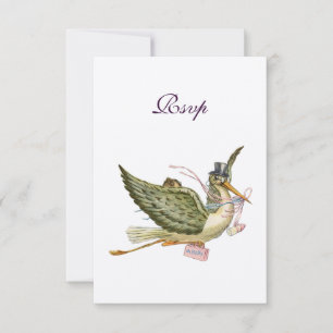 STORK BABY GIRL SHOWER ,RSVP, Gold Metallic RSVP Card