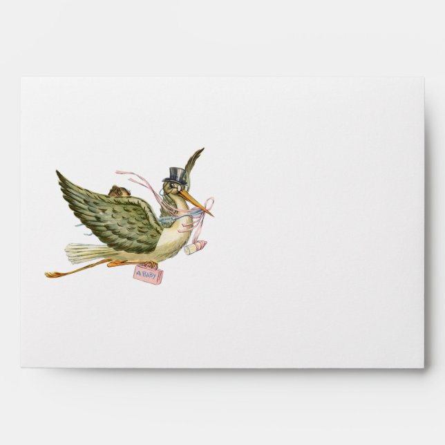 STORK BABY GIRL SHOWER , White Pink Envelope (Front)