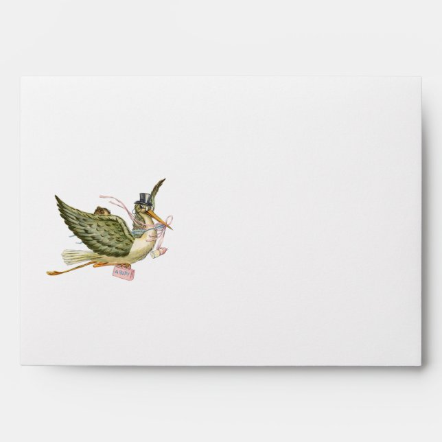 STORK BABY GIRL SHOWER , White Pink Envelope (Front)