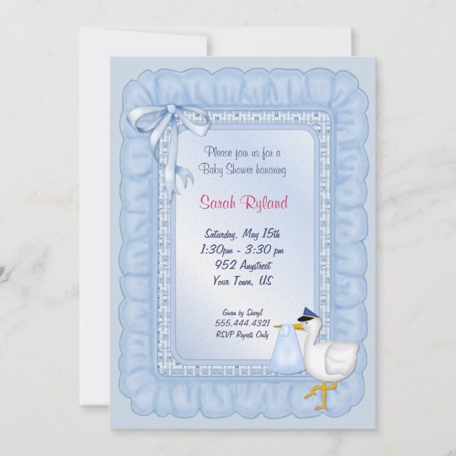 Stork Baby Invite - Blue (Front)