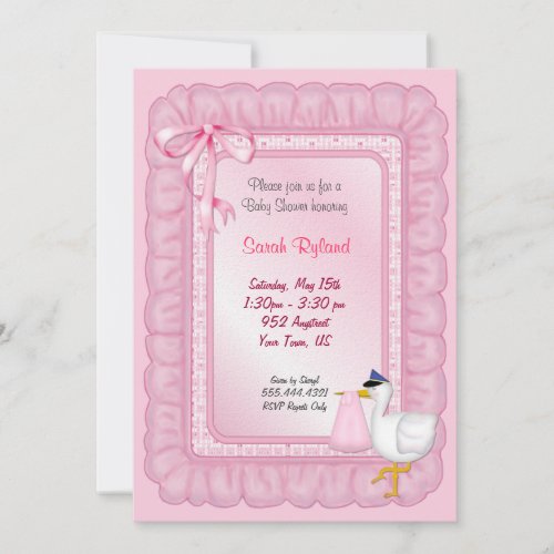 Stork Baby Invite - Pink