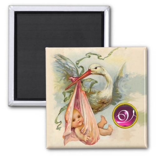 STORK BABY SHOWER 2 MONOGRAM ruby Magnet