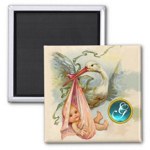 STORK BABY SHOWER 2 MONOGRAM turquase Magnet