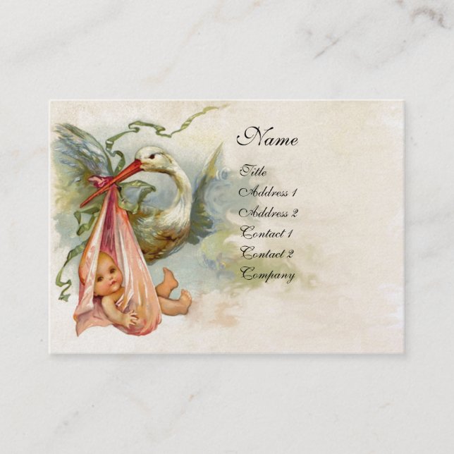 STORK BABY SHOWER 2,pink white pearl paper Business Card (Front)