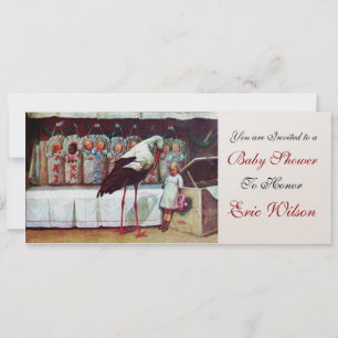 STORK BABY SHOWER 3, champagne metallic Invitation