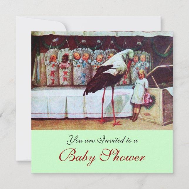 STORK BABY SHOWER 3, green Invitation (Front)