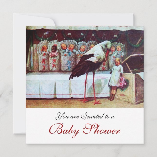 STORK BABY SHOWER 3, white Invitation (Front)
