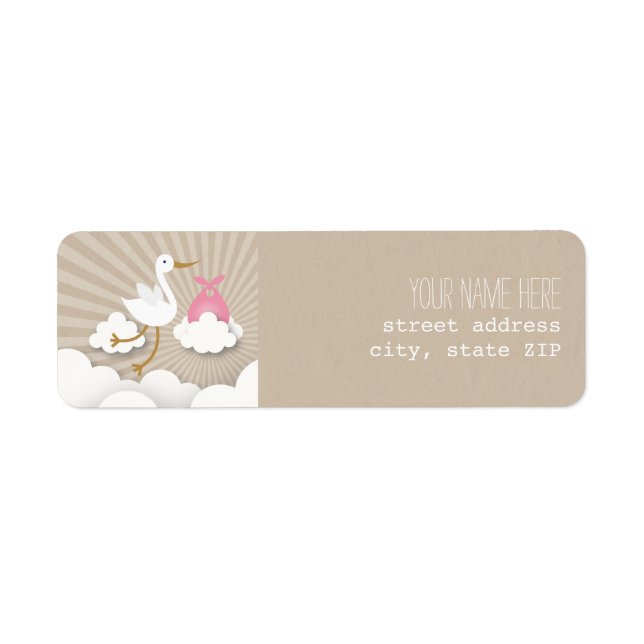Stork Baby Shower Address Label - Pink (Front)