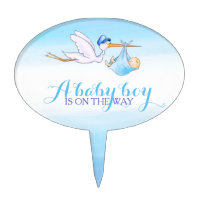 Stork baby shower baby boy blue cake topper