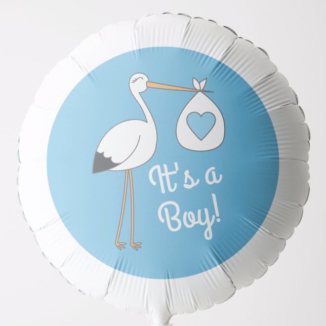 Stork Baby Shower Blue Boy Balloon (Front)