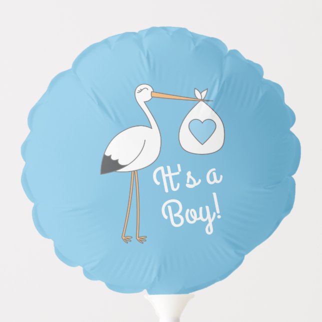 Stork Baby Shower Blue Boy Balloon (Front)