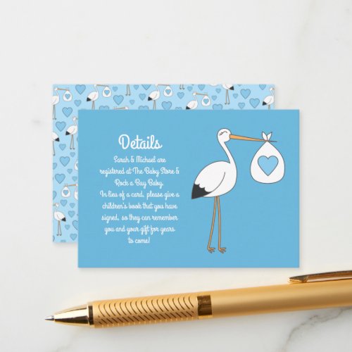 Stork Baby Shower Blue Boy Enclosure Card