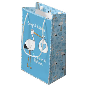 Stork Baby Shower Blue Boy Small Gift Bag
