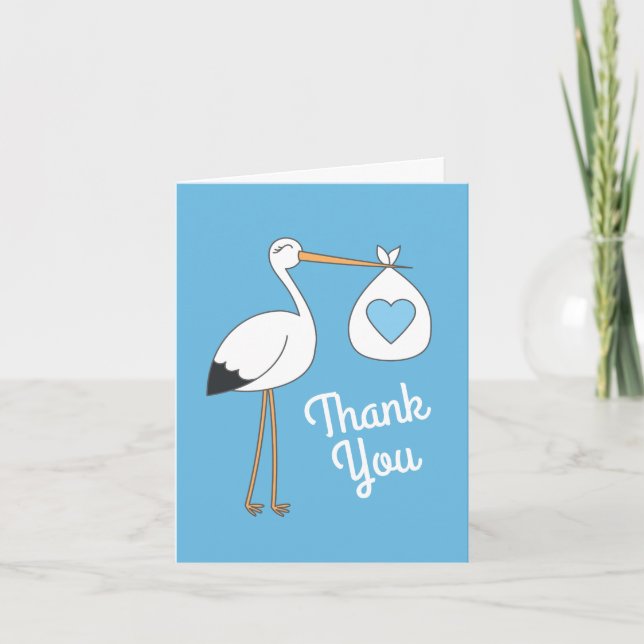 Stork Baby Shower Blue Boy Thank You Card (Front)