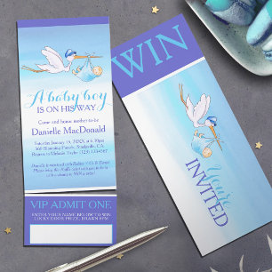 Stork baby shower boy blue raffle Admit One Tickets