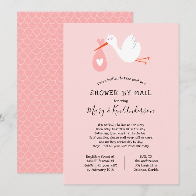 Stork Baby Shower by Mail Invitation (Front/Back)