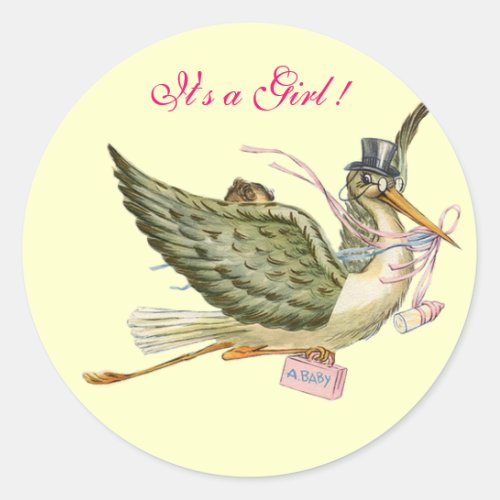 STORK BABY SHOWER CLASSIC ROUND STICKER