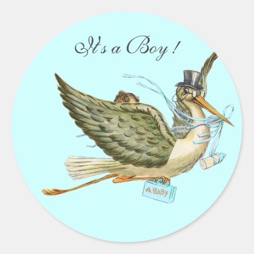 STORK BABY SHOWER CLASSIC ROUND STICKER