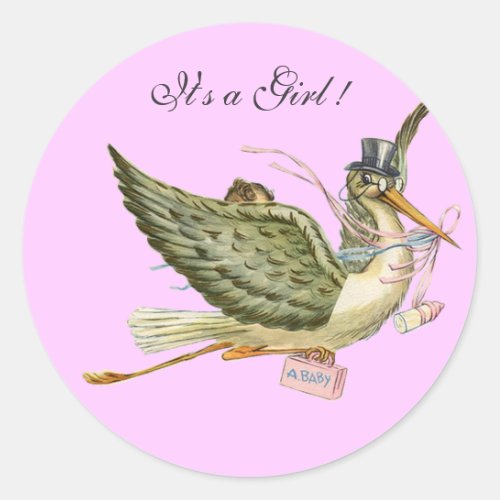 STORK BABY SHOWER CLASSIC ROUND STICKER