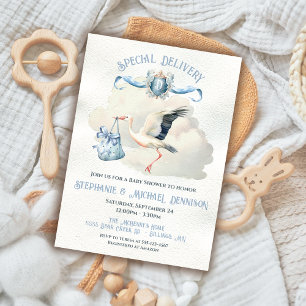Stork Baby Shower Crest Special Delivery Invitation