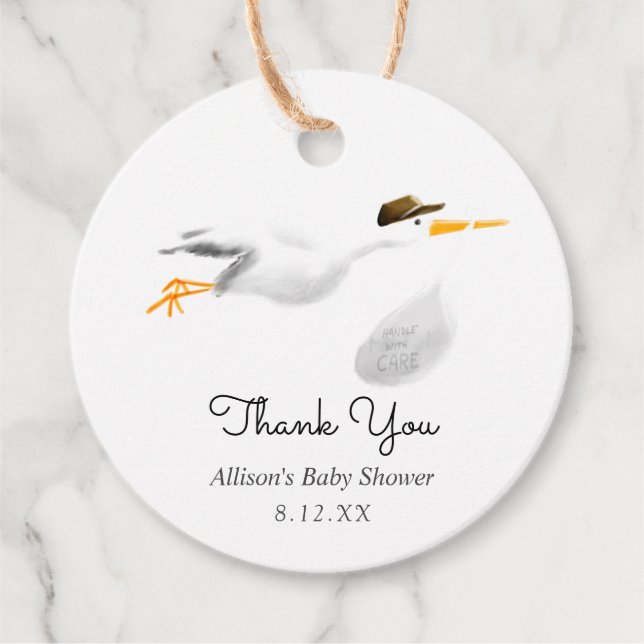 Stork Baby Shower Favor Tag (Front)