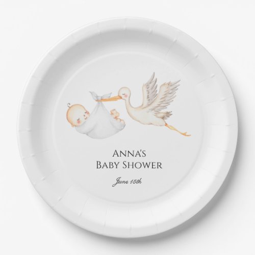 Stork Baby Shower Gender Neutral Paper Plates