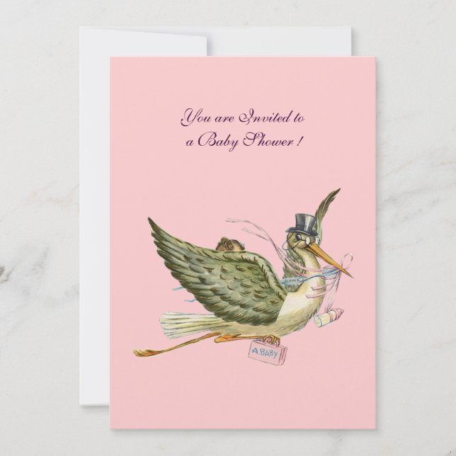 STORK BABY SHOWER ,gold metallic Invitation (Front)