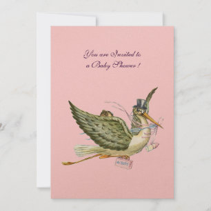 STORK BABY SHOWER ,gold metallic Invitation
