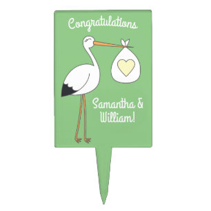 Stork Baby Shower Green Cake Topper