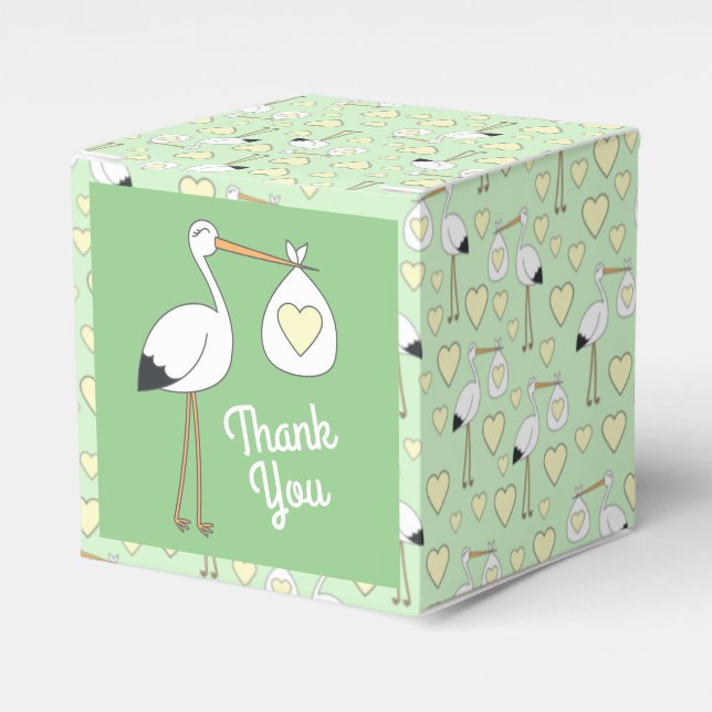 Stork Baby Shower Green Gender Neutral Favor Boxes (Front Side)