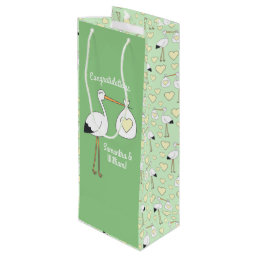 Stork Baby Shower Green Gender Neutral Wine Gift Bag