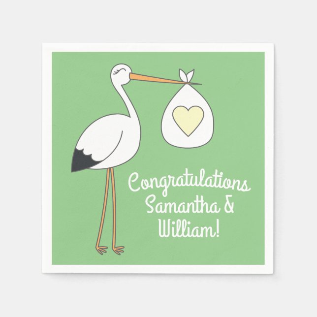 Stork Baby Shower Green Spring Napkins (Front)